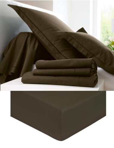 Drap housse Blanc des Vosges Marron glacé